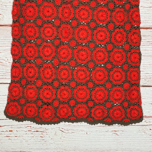Free People Delilah Crochet Mini Shift Dress in Orange and Brown Sz S - Picture 12 of 13